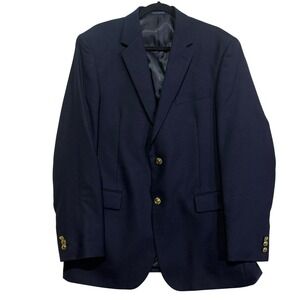 Stafford Essentials Navy Blazer 42 Long Gold Button Wool Blend Preppy Career